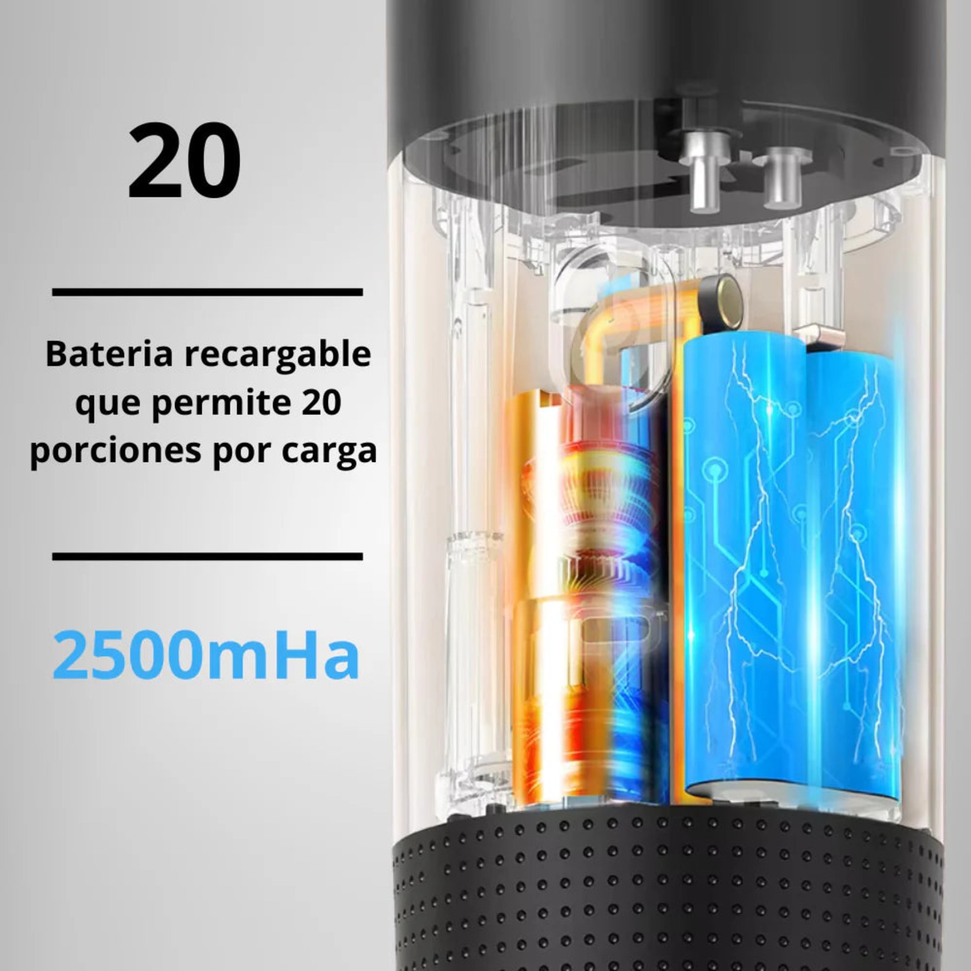 Batería recargable de 2500 mAh con 20 porciones por carga